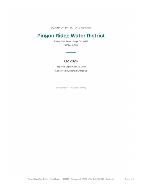 The board packet’s cover page for a demo district, Q2 2026.
