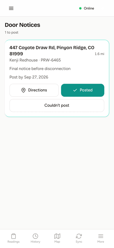 The reader app’s list of door notices to post.
